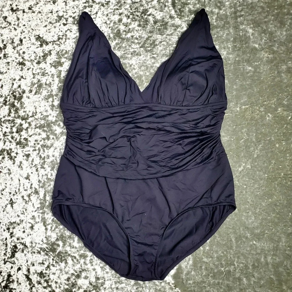 A.N.A Black Ruched One-Piece Swimsuit